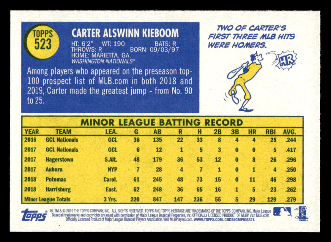 2019 Topps Heritage #523 Carter Kieboom